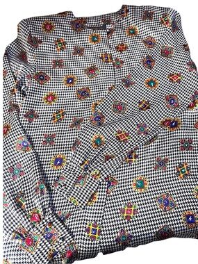 CHARTER CLUB by Jane Justin Late 80’s Houndstooth Blouse w/Jewel Medallions Sz 4